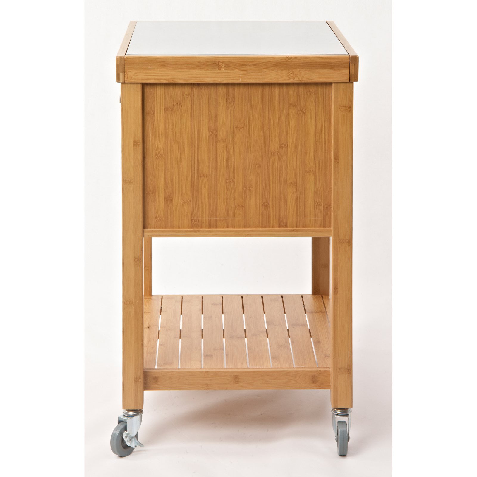 Boraam Kenta Bamboo Kitchen Cart with Stainless Steel Top. Natural