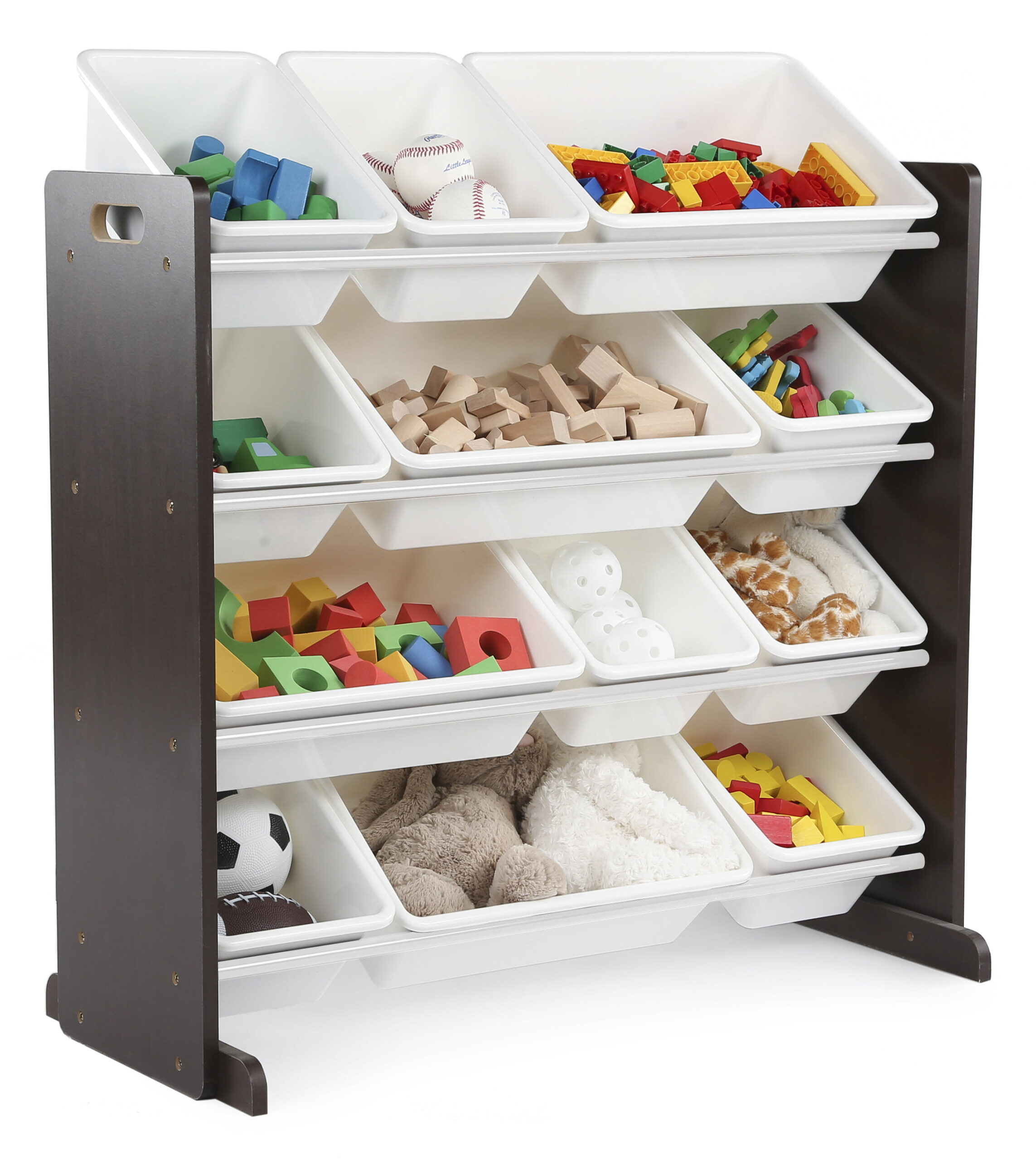 Humble Crew Children Plastic Organizing Rack with 12 Bins. Espresso and White