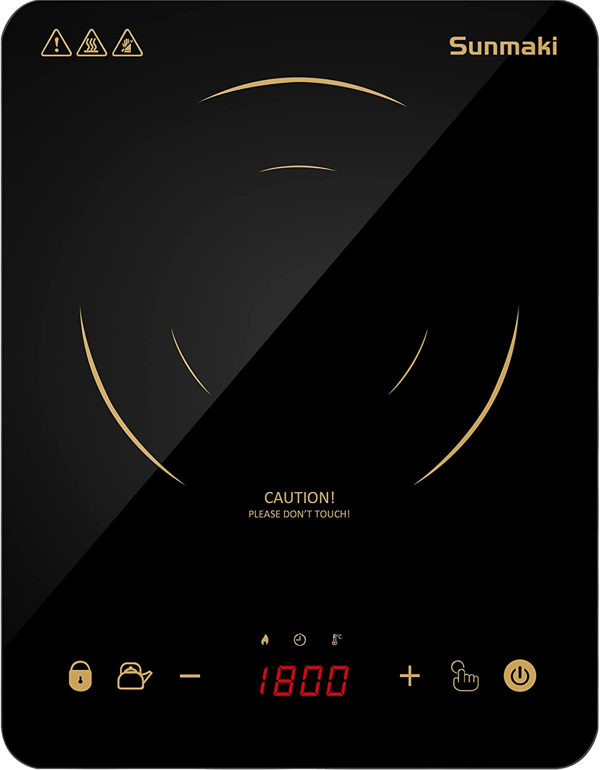 Sunmaki Induction Cooktop. Induction Hot Plate with LED Display. 1800W Countertop Burner Portable Black Crystal Glass Surface 10 Temperature 9 Power Setting &3H Timer for Cooking