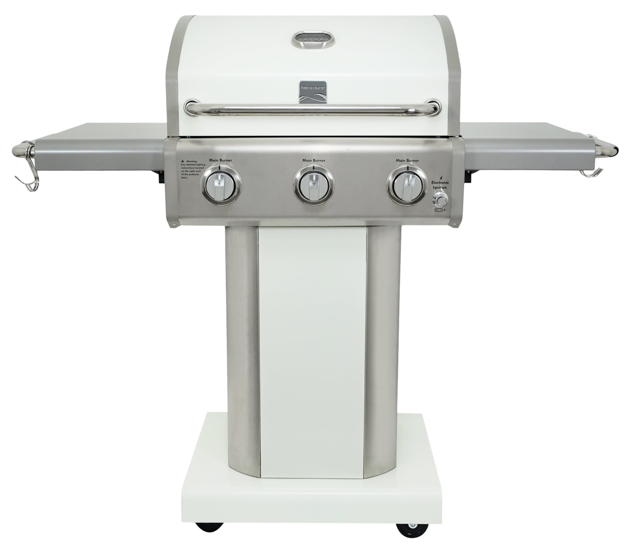 Kenmore 3-Burner Outdoor BBQ Propane Gas Grill with Foldable Sides. Pearl White