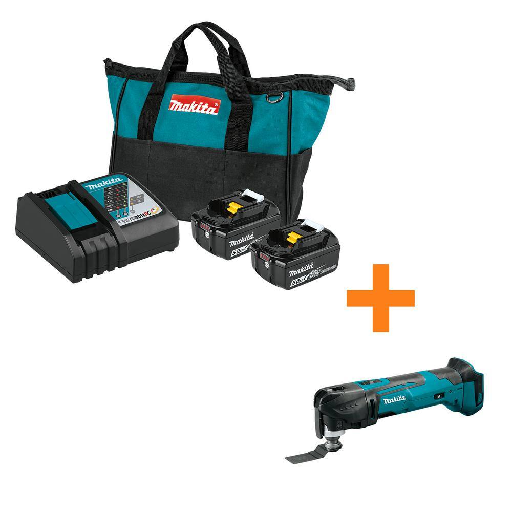 Makita BL1850BDC2XMT03 18-Volt LXT Battery and Rapid Optimum Charger Starter Pack (5.0Ah) with bonus 18V LXT Oscillating Multi-Tool