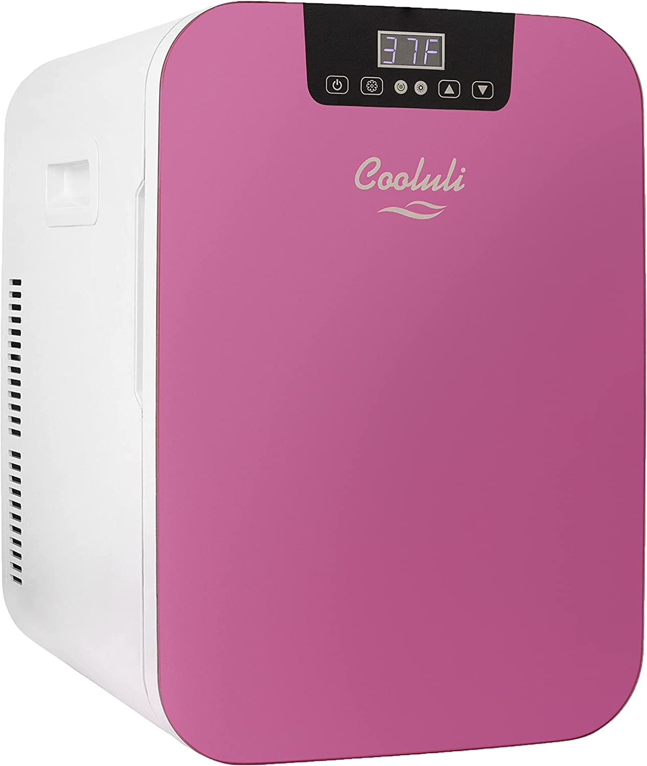 Cooluli 20L Mini Fridge For Bedroom - Car. Office Desk & College Dorm Room - Glass Front & Digital Temperature Control - Small 12v Refrigerator for Food. Drinks. Skincare. Beauty & Breast Milk (Pink)