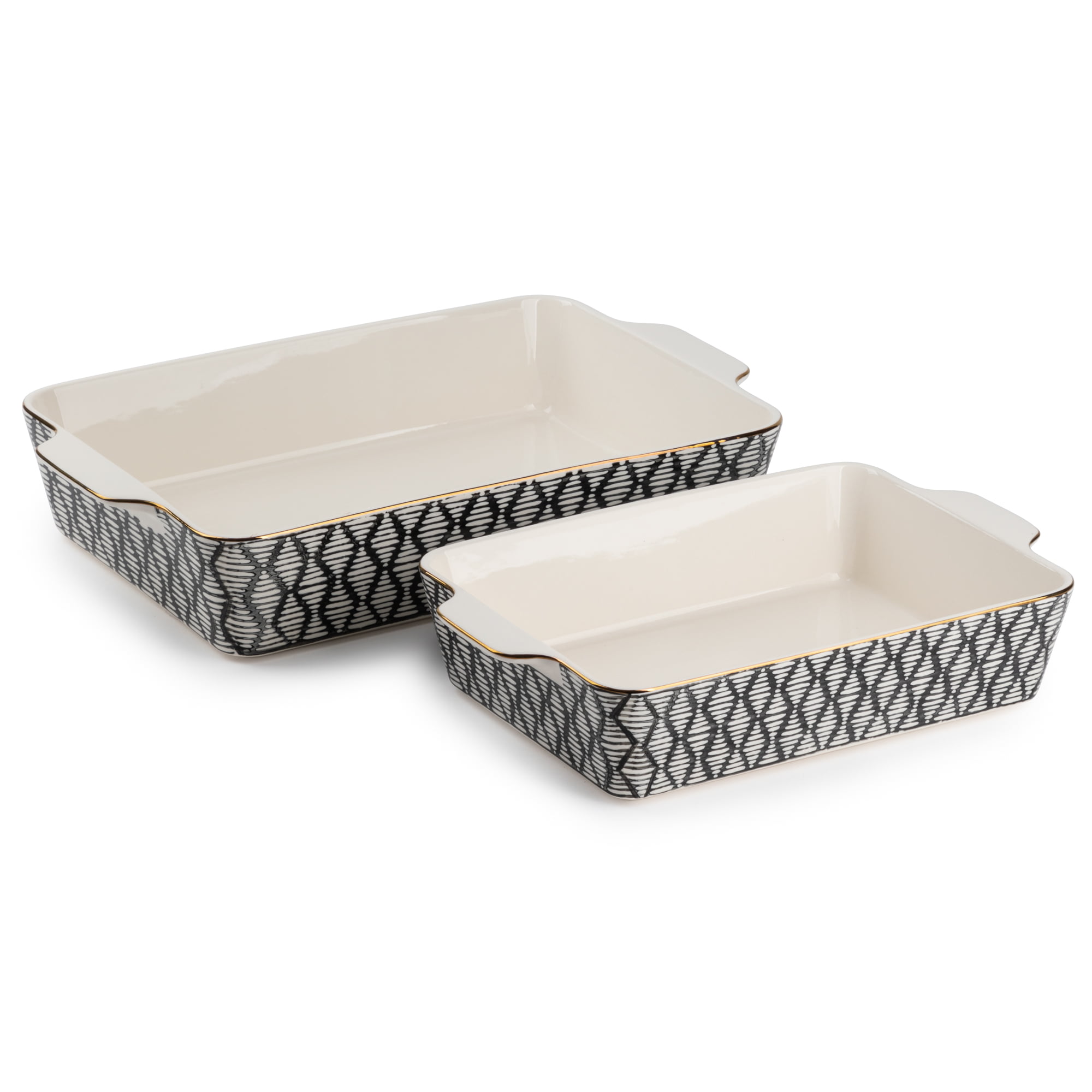 Thyme & Table Stoneware Rectangular Baker. Black & White Geo. 2-Piece Set