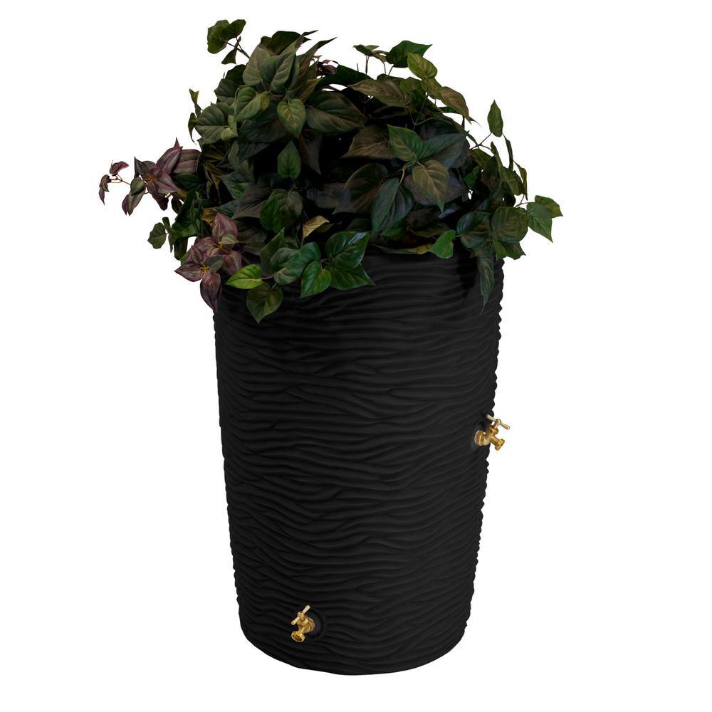 Good Ideas IMP-L50-BLK Impressions Palm 50 Gal. Palm Black Rain Barrel