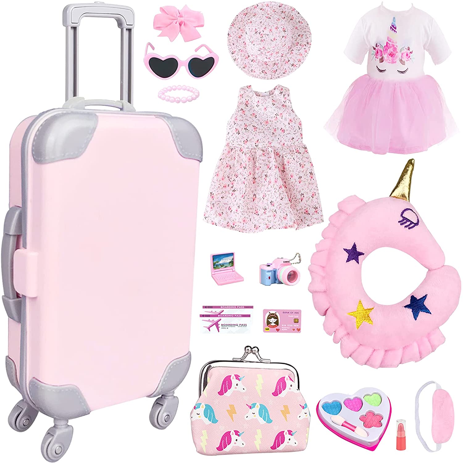 American Doll Accessories Case Luggage Travel Play Set for 18 Inch Dolls. 17 PCS