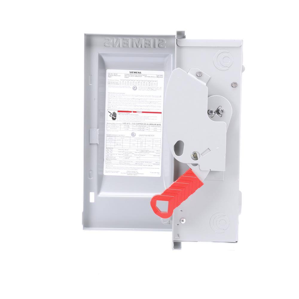 Siemens HF361 Heavy Duty 30 Amp 600-Volt 3-Pole Indoor Fusible Safety Switch