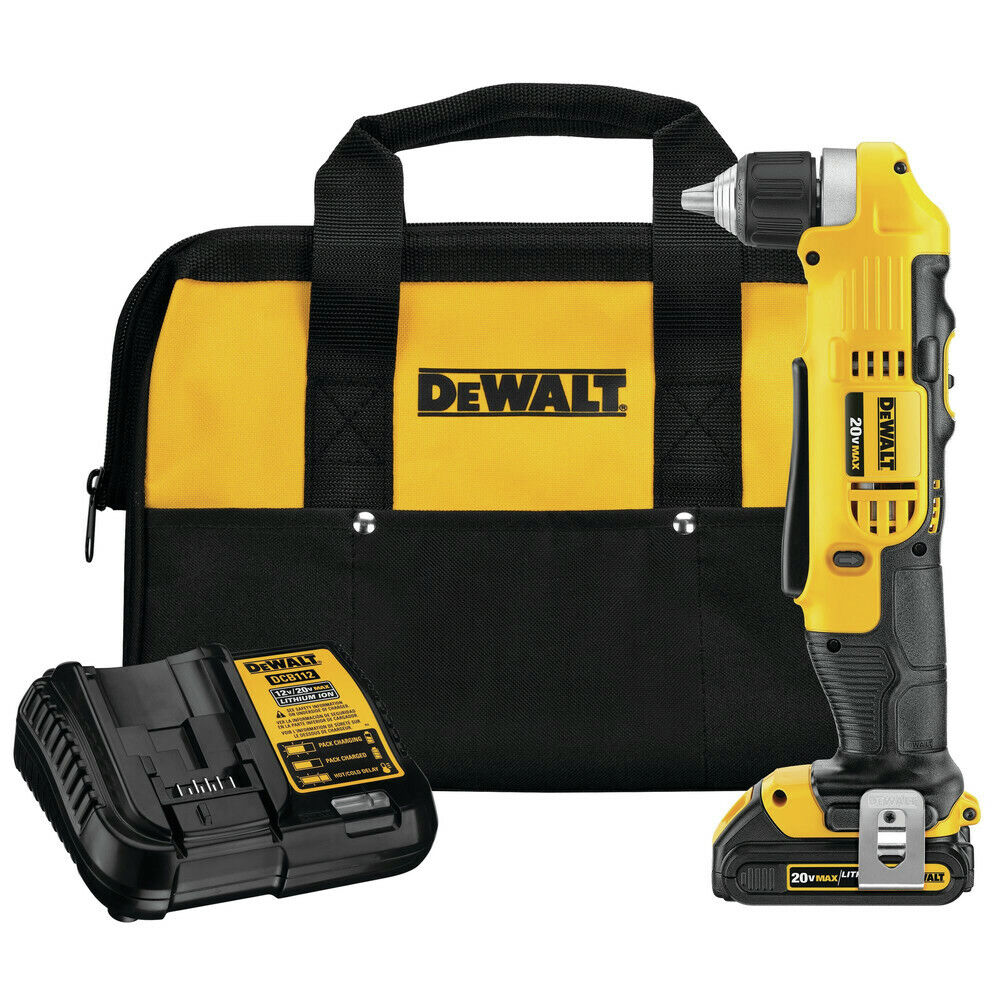 DEWALT DCD740C1 20-Volt MAX Cordless 3/8 in. Right Angle Drill/Driver. (1) 20-Volt 1.3Ah Battery. Charger & Bag