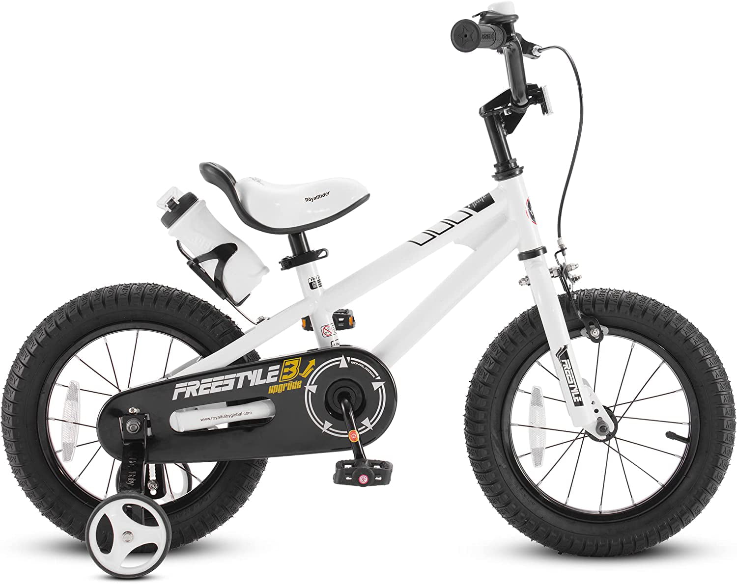 Royalbaby Freestyle 12 In. White Kids Bike Boys and Girls Bike with Training wheels and Water Bottle