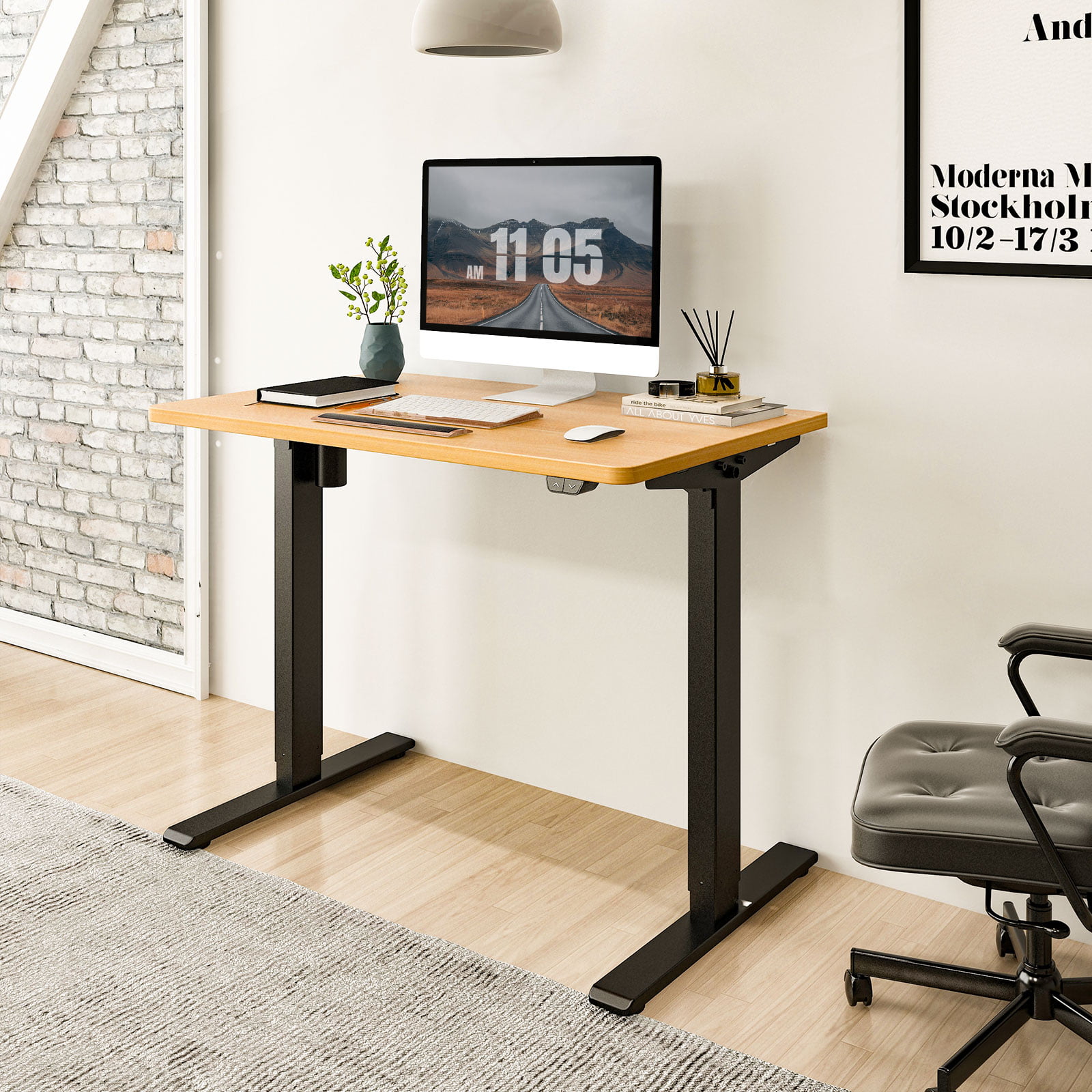 FLEXISPOT 42″ x 24″ Home Office Electric Height Adjustable Standing Desk Black and Maple Computer Desk
