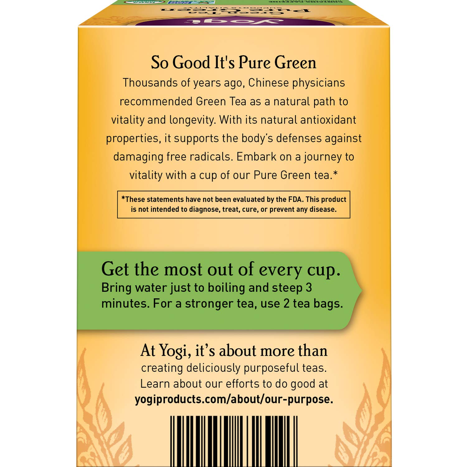 Yogi Tea Green Tea Pure Green. 6 Pack. Supports Vitality. 96 Tea Bags
