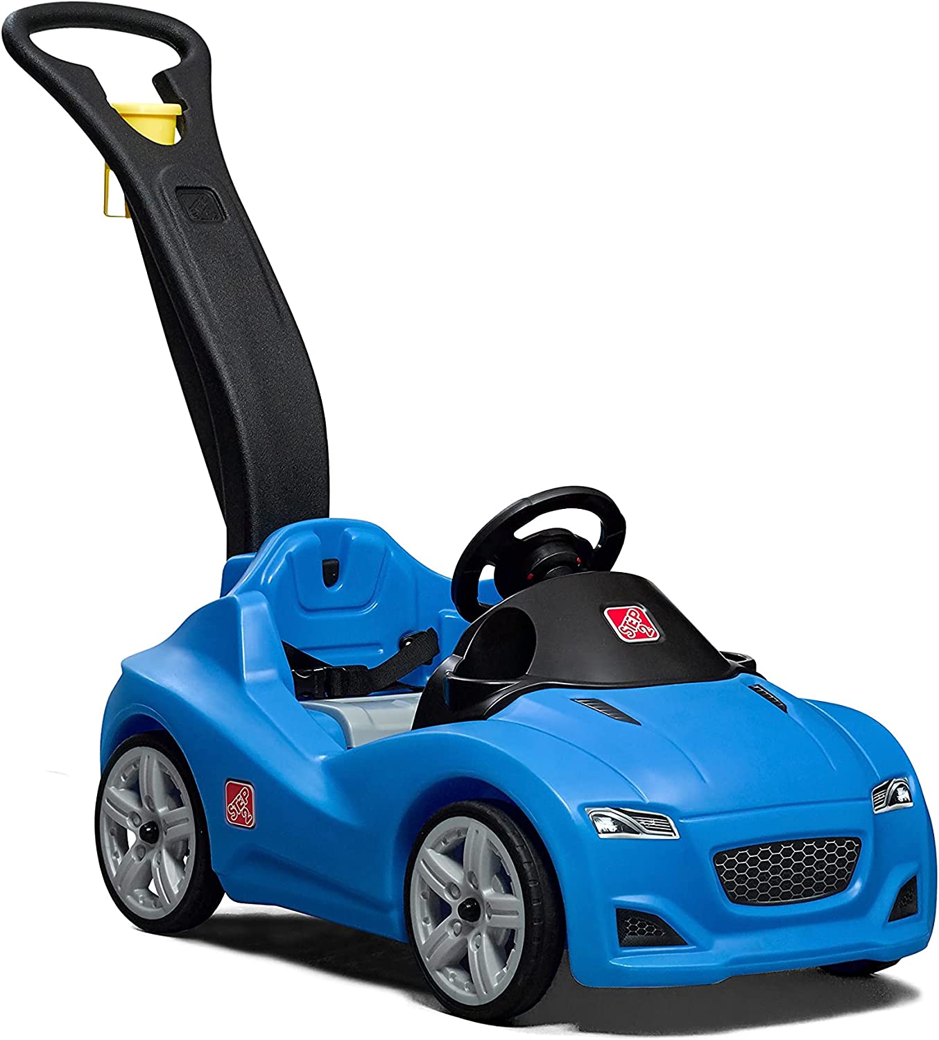 Step2 Whisper Ride Toddler Push Car. Blue – Ride On Toy with Included Seat Belt. Easy Storage and Transport. Steering Wheel for Pretend Play – Push Toy Car Makes a Great Stroller Alternative