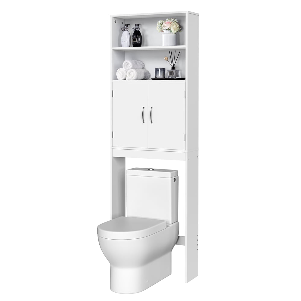 SMILEMART 8″ Width Wooden Over Toilet Storage Cabinet with Door for Bathroom. White