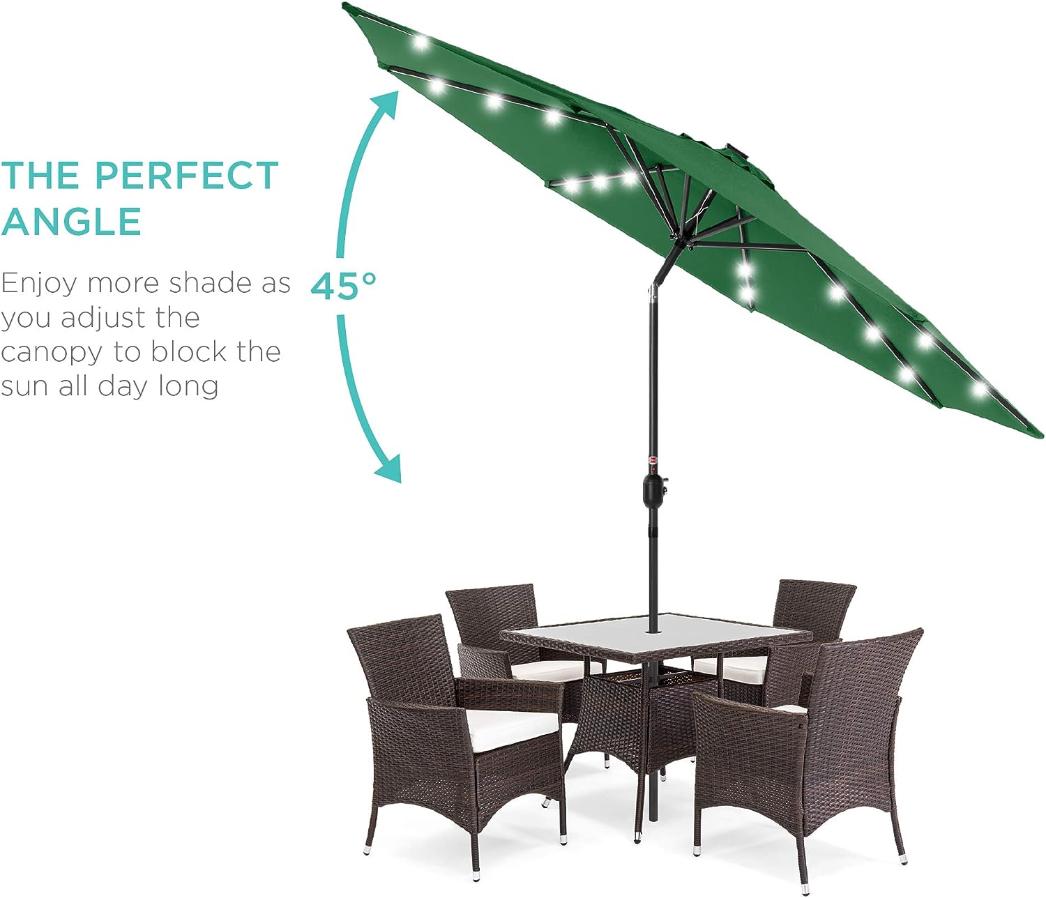 Best Choice Products 10ft Solar Powered Aluminum Polyester LED Lighted Patio Umbrella w/Tilt Adjustment and UV-Resistant Fabric - Green