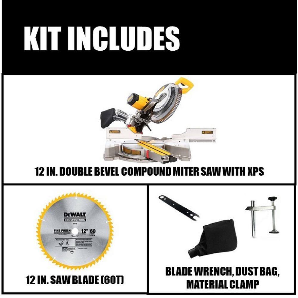 DEWALT DWS780 15 Amp Corded 12 in. Double Bevel Sliding Compound Miter Saw with XPS technology. Blade Wrench and Material Clamp