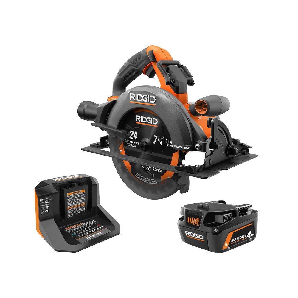 RIDGID R8657KN 18V Brushless Cordless 7-1/4 in. Circular Saw Kit with 4.0 Ah MAX Output Battery and Charger