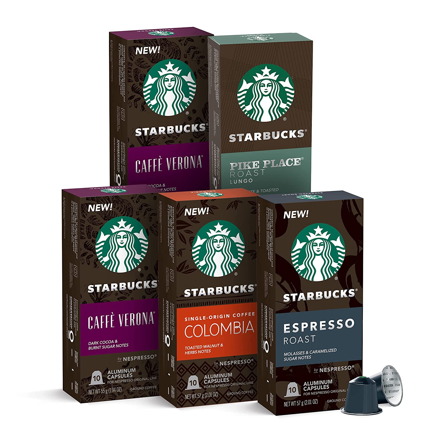 Starbucks by Nespresso. Intense Variety Pack (50-count single serve capsules. 10 of each flavor. compatible with Nespresso Original Line System)