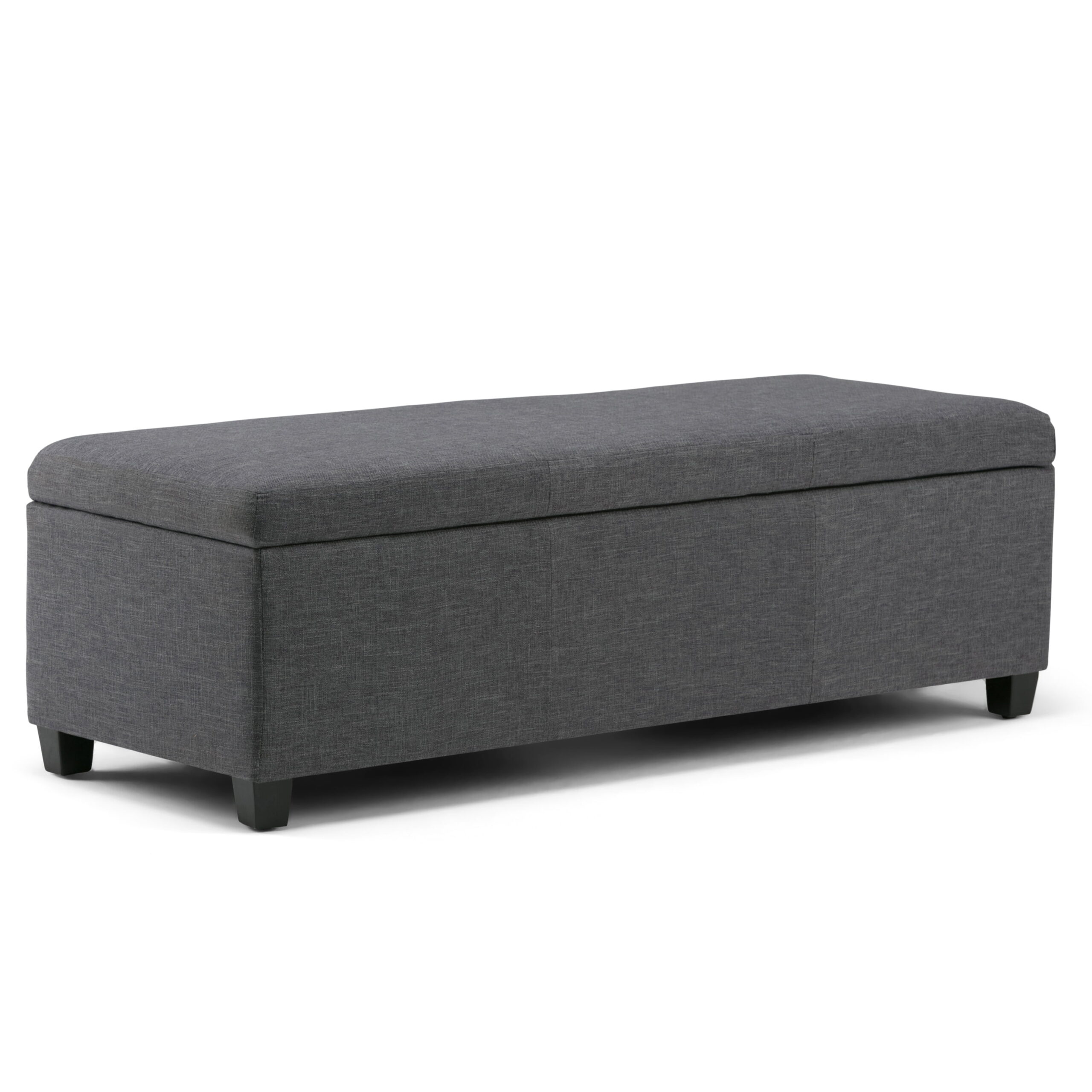 Simpli Home Avalon Storage Ottoman Bench in Slate Grey Linen Look Fabric. Slate Gray