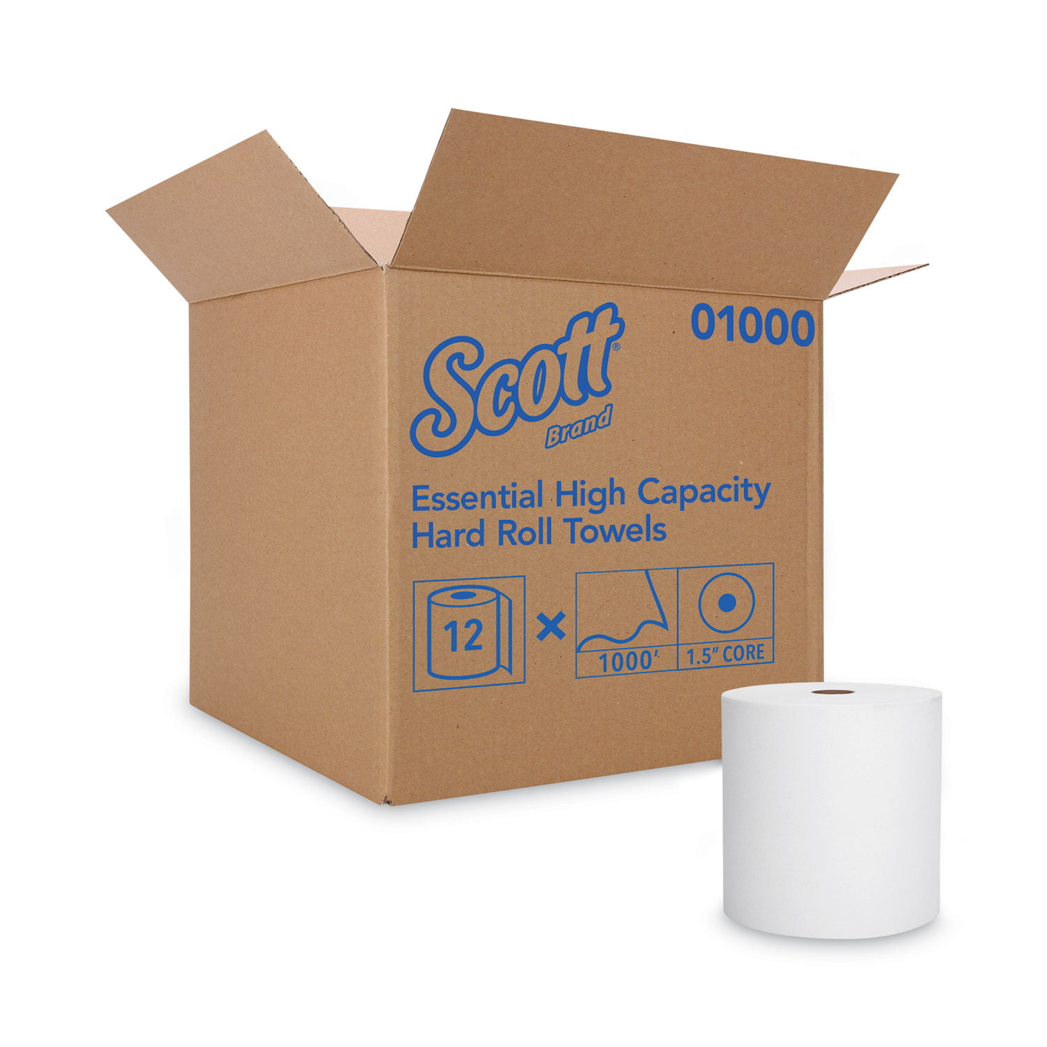 Scott Essential High Capacity Hard Roll Towel. 1.5″ Core 8 x 1000 ft. White.12 Rolls/CT -KCC01000