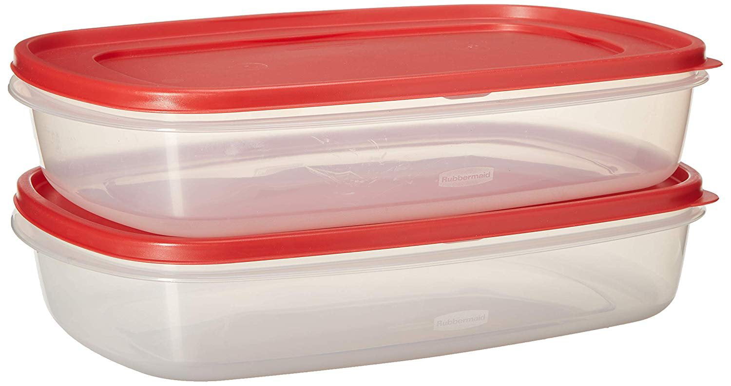 Rubbermaid Easy Find Lid Square 1.5-Gallon Food Storage Container. 2-Pack. 24 Cup. 5.68 Liter Clear and Red