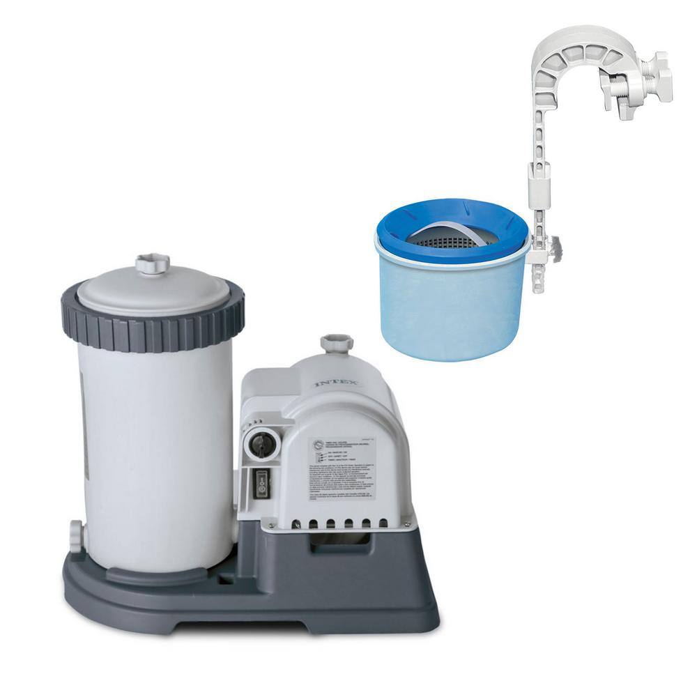 Intex 28633EG + 28000E Krystal Clear 2500 GPH Pool Filter Cartridge Pump and Wall Mounted Skimmer