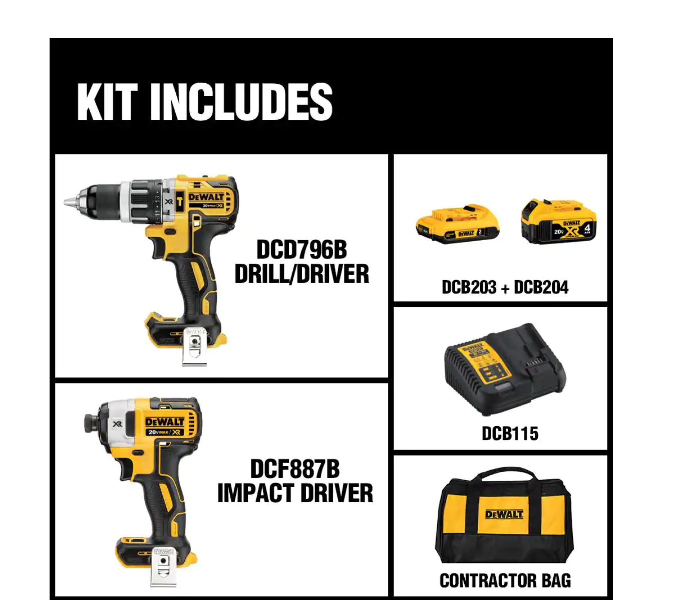 DEWALT DCK287D1M1 20-Volt MAX XR Cordless Brushless Hammer Drill/Impact Combo Kit (2-Tool) with (1) 4.0Ah Battery & (1) 2.0Ah Battery