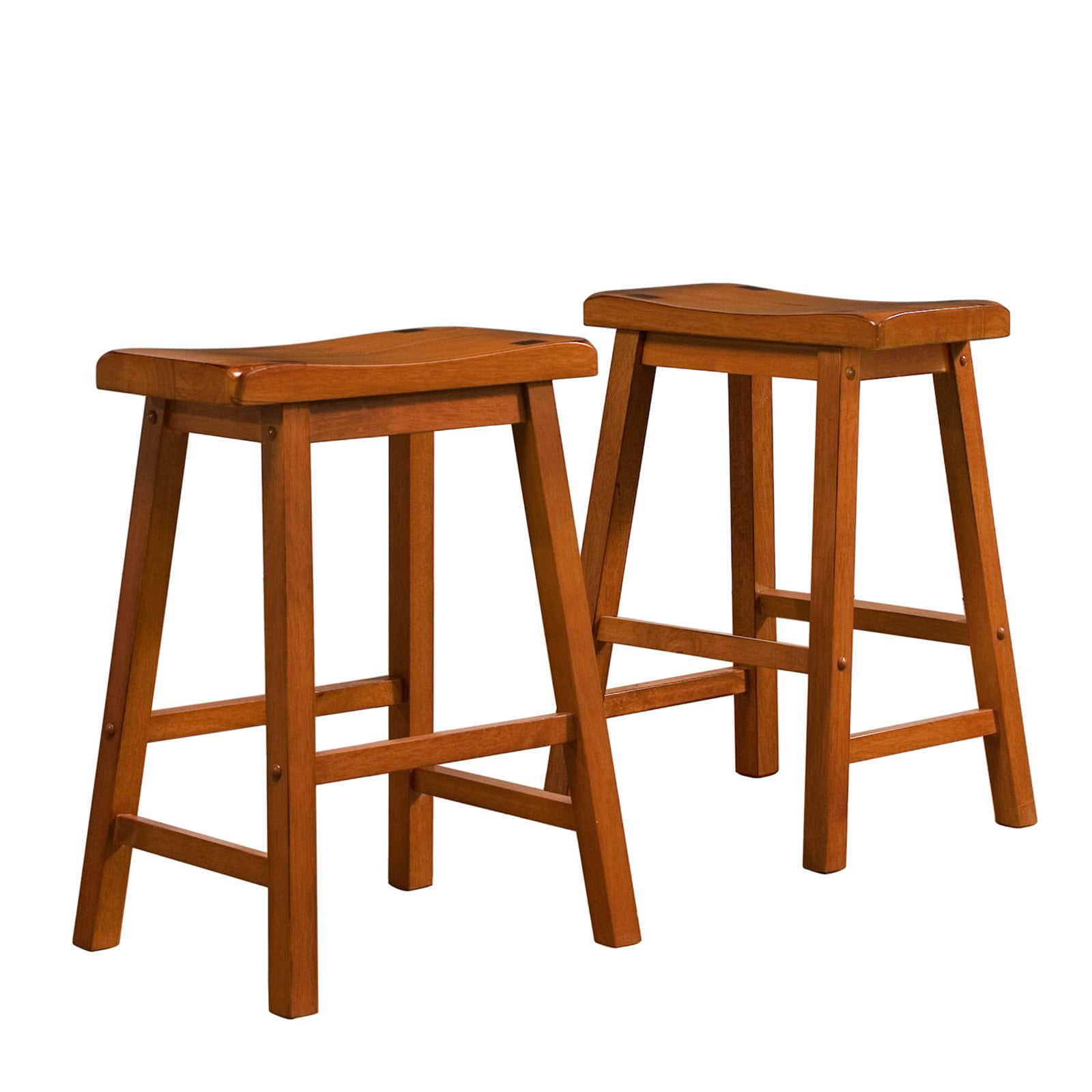 Weston Home 24 in. Saddle Back Stool - Oak - Set of 2