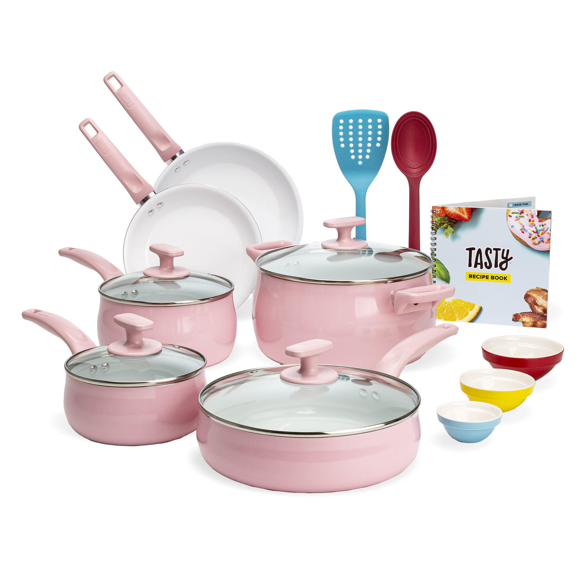 Tasty Ceramic Titanium-Reinforced Cookware Set. Pink. 16 Piece