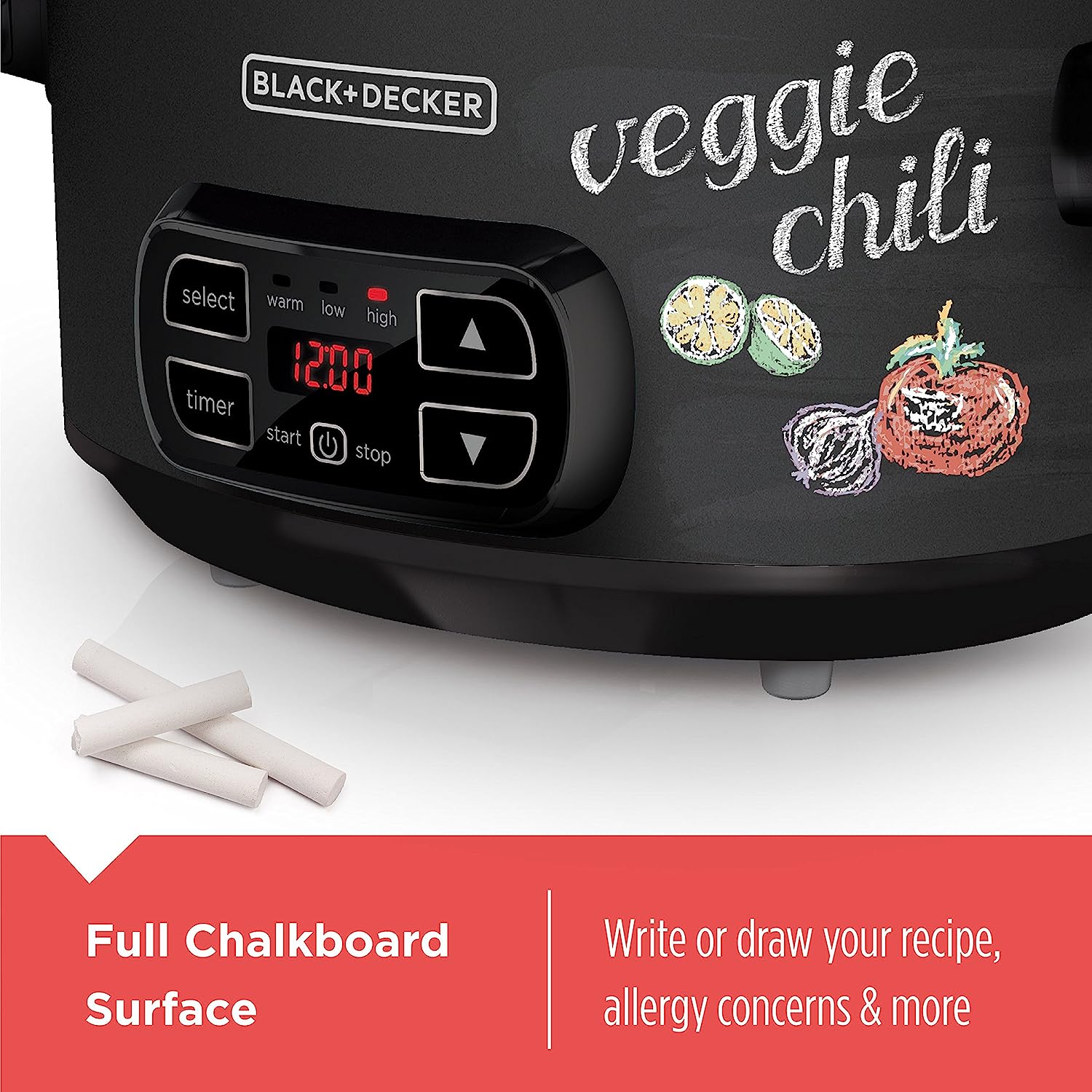 BLACK+DECKER 7-Quart Digital Slow Cooker with Chalkboard Surface. Slate. SCD4007