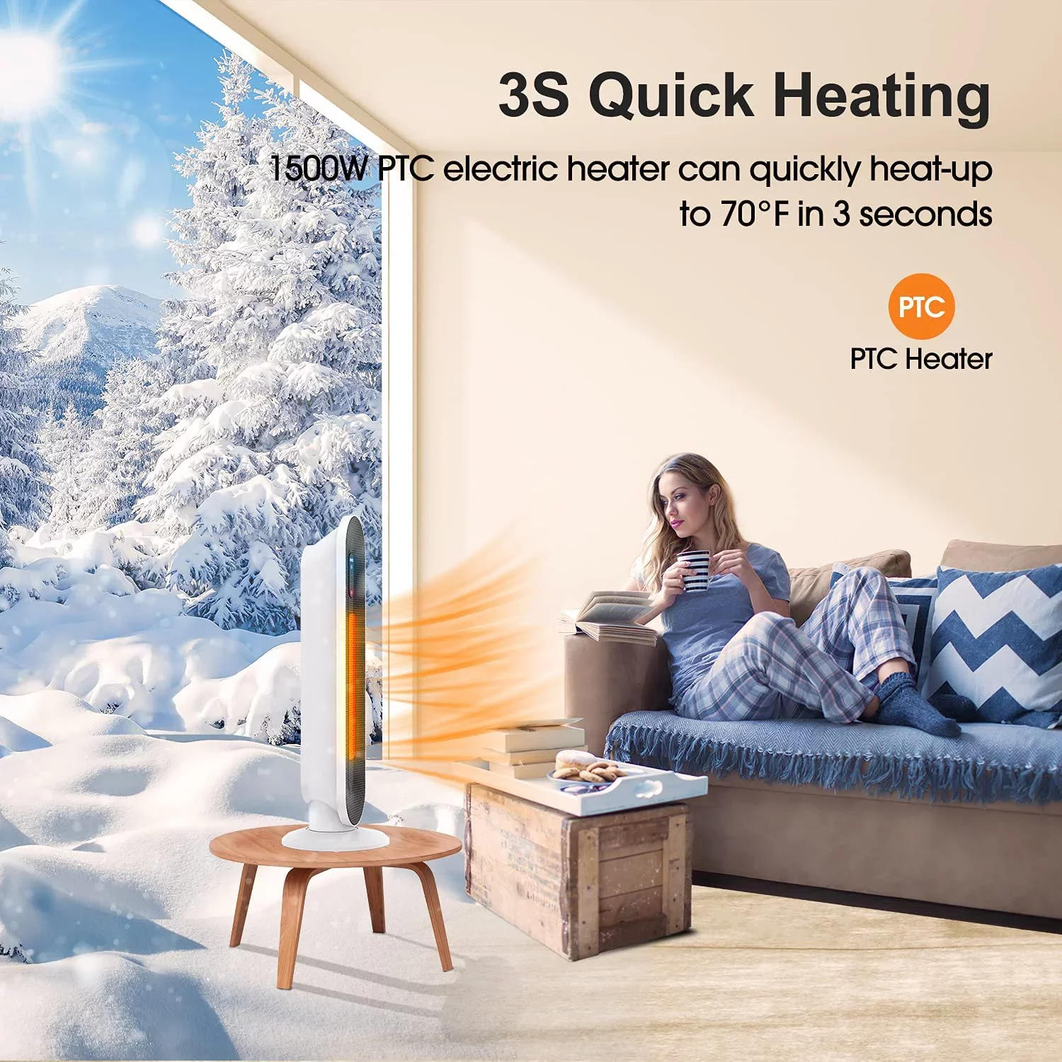 GIVIMO 1500W Electric Oscillating Ceramic Tower Space Heater. White