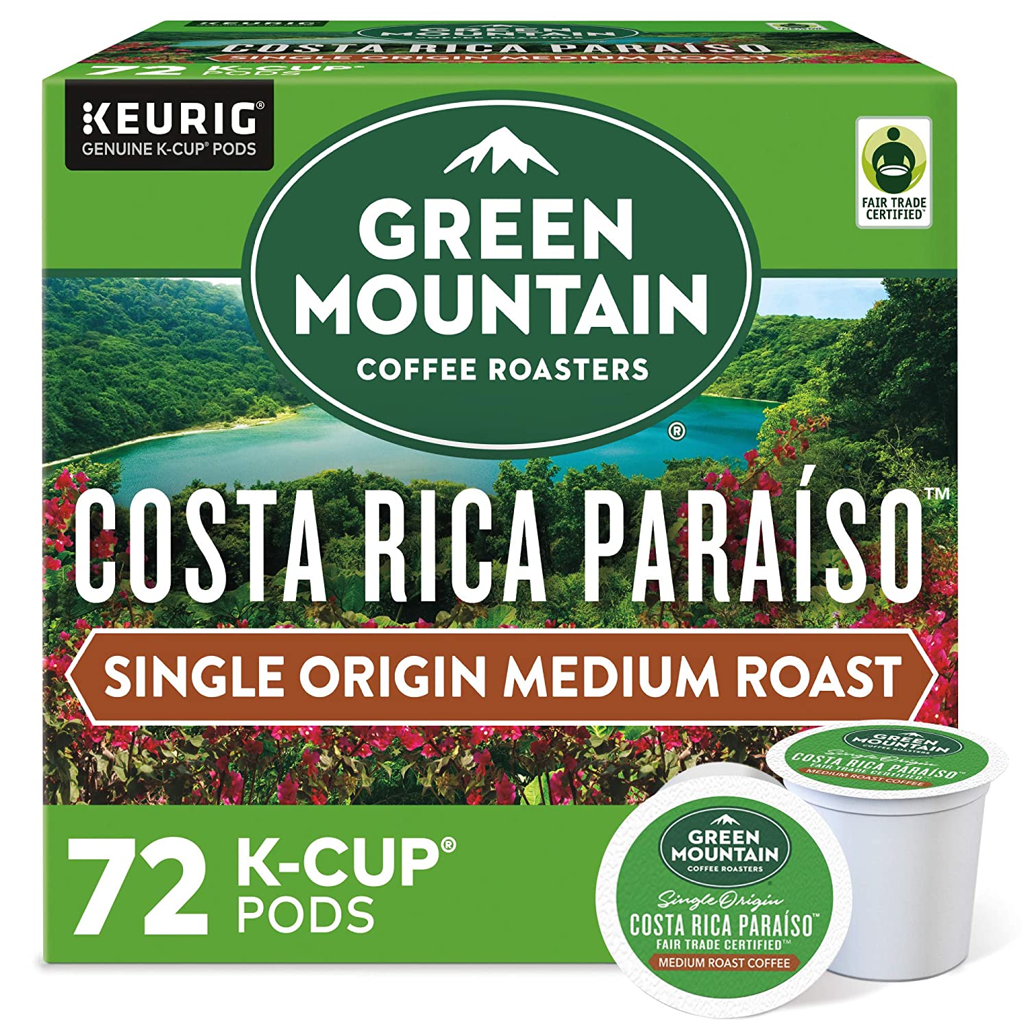 Green Mountain Coffee Roasters Costa Rica Paraiso. Single-Serve Keurig K-Cup Pods. Medium Roast Coffee Pods. 12 Count (Pack of 6)