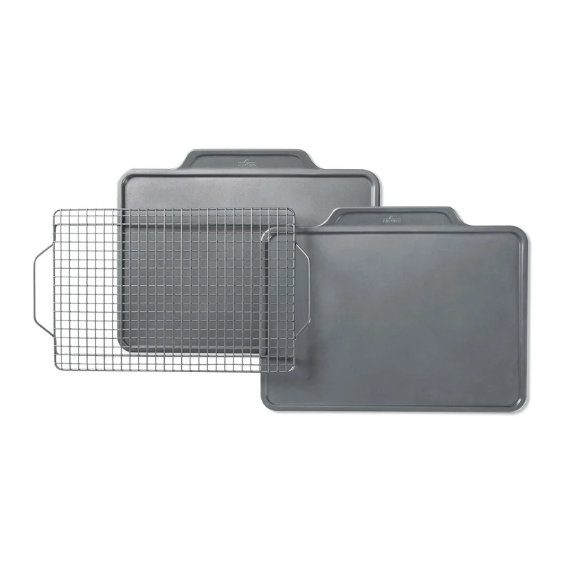 All-Clad J257S364 Pro-Release Nonstick Bakeware Set Including Cookie Sheet. Cooling & Baking Rack. 3 piece. Gray