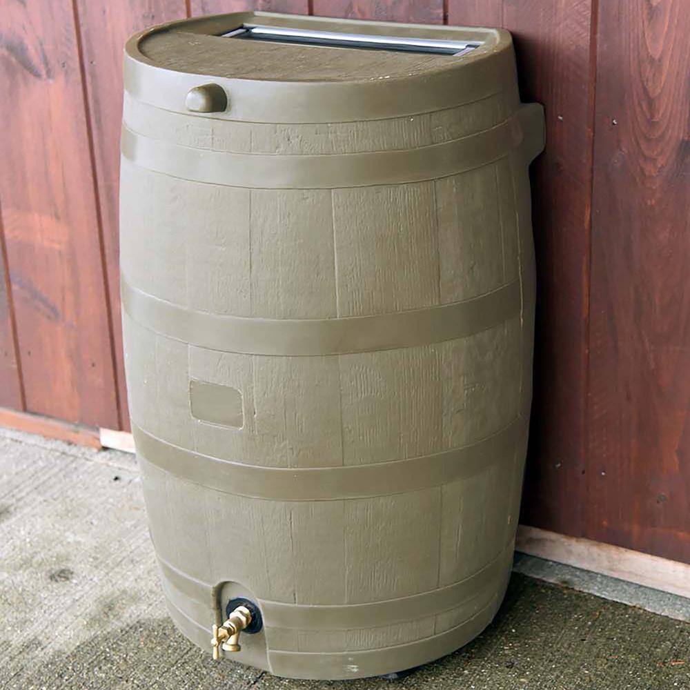 RTS Home Accents 55100009005481 50 Gal. Rain Barrel Oak Colour with Brass Spigot