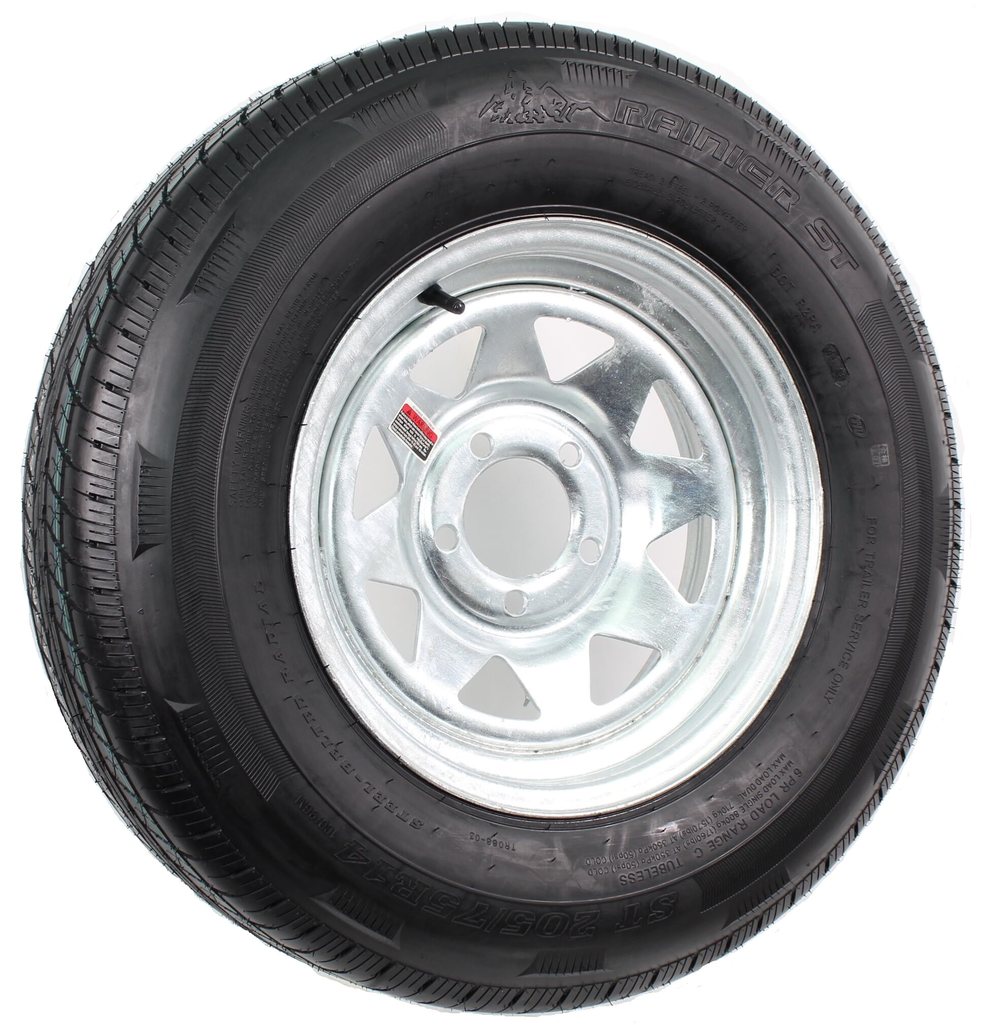 Radial Trailer Tire On Rim ST205/75R14 14 in. 5 Lug Wheel Galvanized Spoke