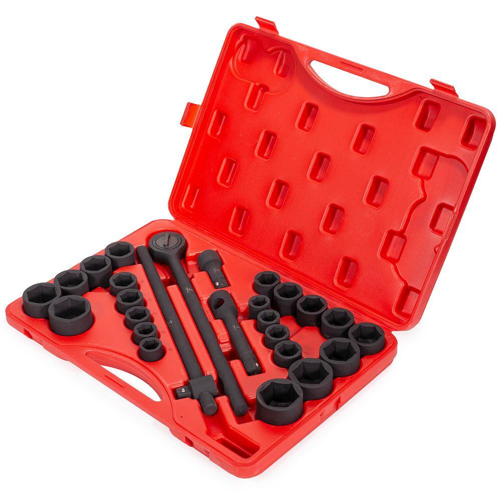 STARK USA 35251 3/4 in. Jumbo Flank Drive Impact Socket Ratchet Set 6 Points MM SAE Metric (22-Piece)