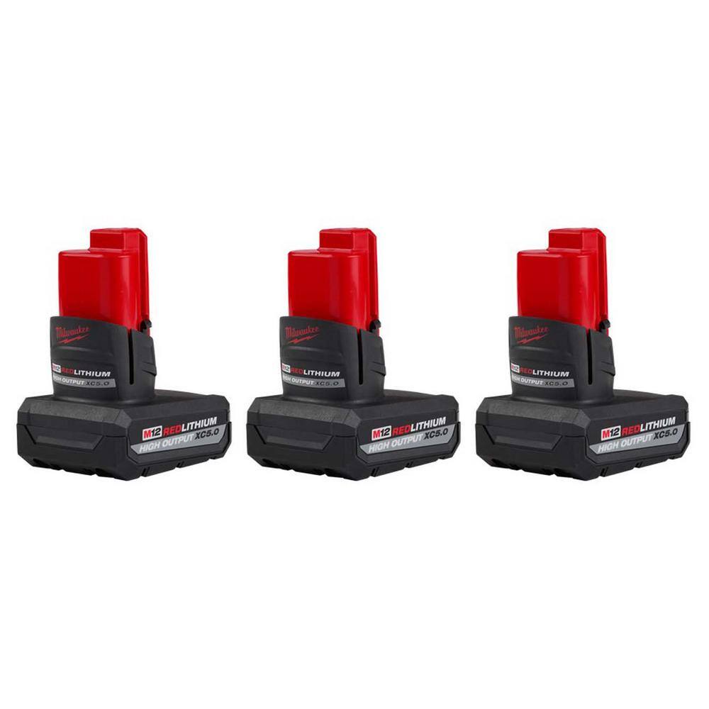 Milwaukee 48-11-2450-48-11-2450-48-11-2450 M12 12-Volt Lithium-Ion XC High Output 5 Ah Battery (3-Pack)