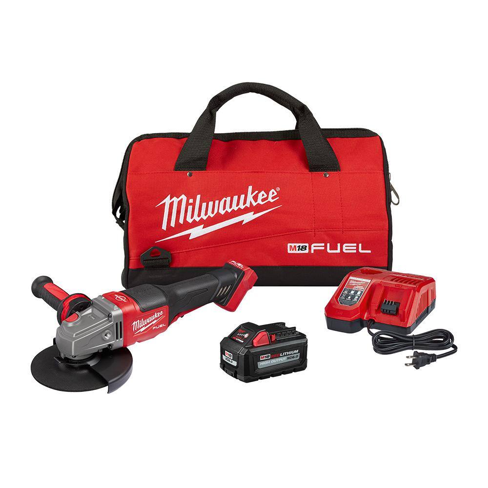 Milwaukee 2980-21 M18 FUEL 18V Lithium-Ion Brushless Cordless 4-1/2 in./6 in. Grinder with Paddle Switch Kit and One 6.0 Ah Battery