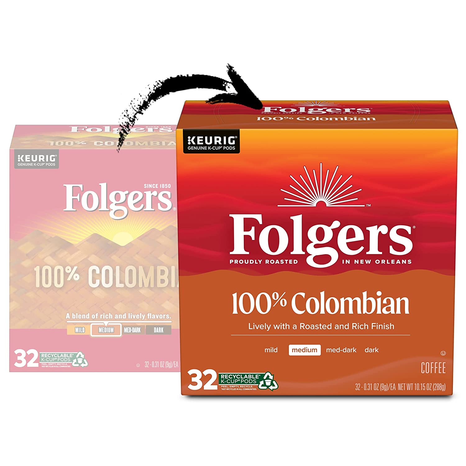 Folgers 100% Colombian Medium Roast Coffee. 128 Keurig K-Cup Pods