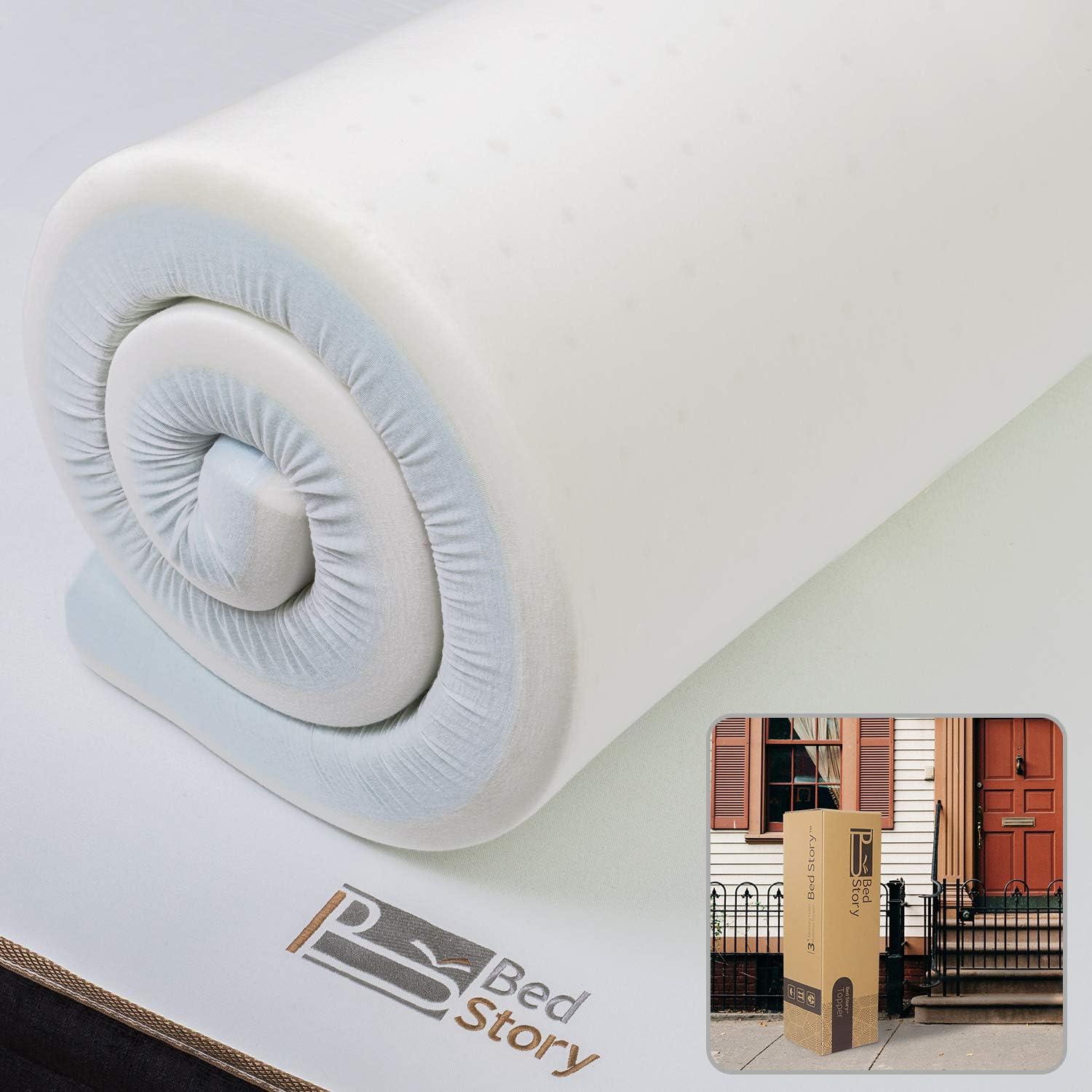 BedStory 2 Inch Memory Foam Mattress Topper. Gel Infused Toppers for Queen Size Bed. Premium Mattress Pad with Removable Soft Cover. Ventilated Design & High-Density Memory Foam