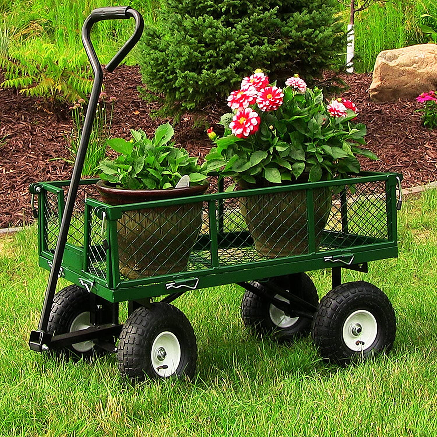 Sunnydaze QH-UC988-GN Utility Steel Garden Cart. Heavy-Duty 400 Pound Capacity
