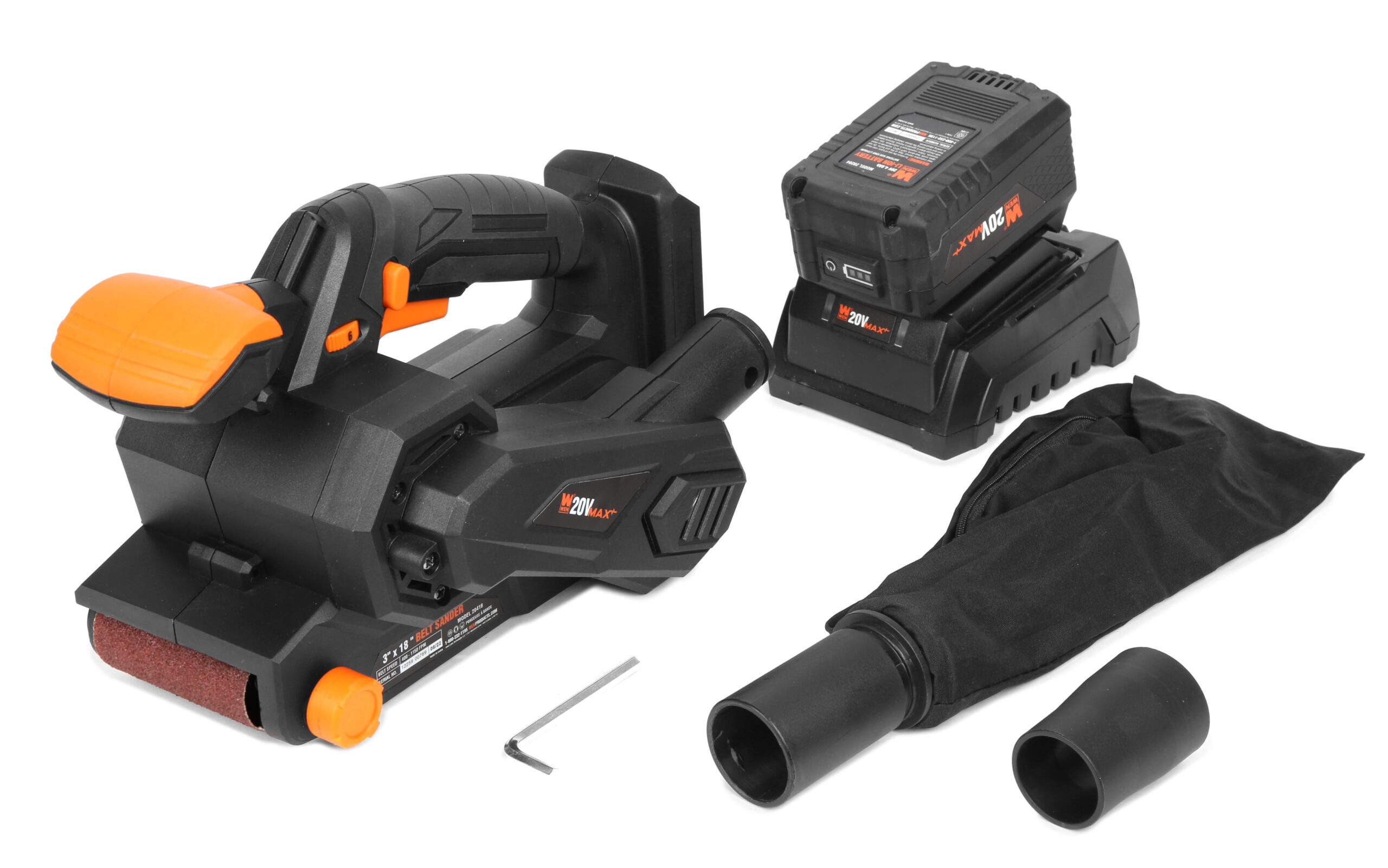 WEN 20V Max Cordless Belt Sander. Variable Speed. Handheld and Portable with 4.0Ah Battery and Charger