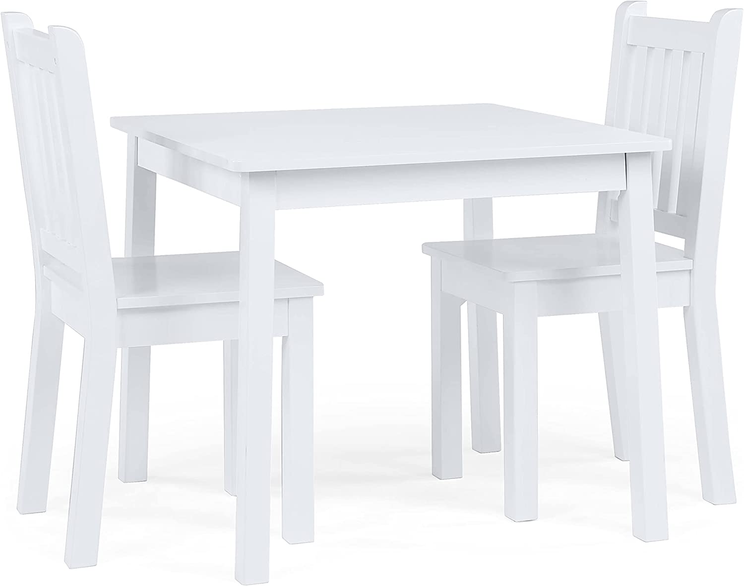 Humble Crew. White Kids Wood Square Table and 2 Chairs Set