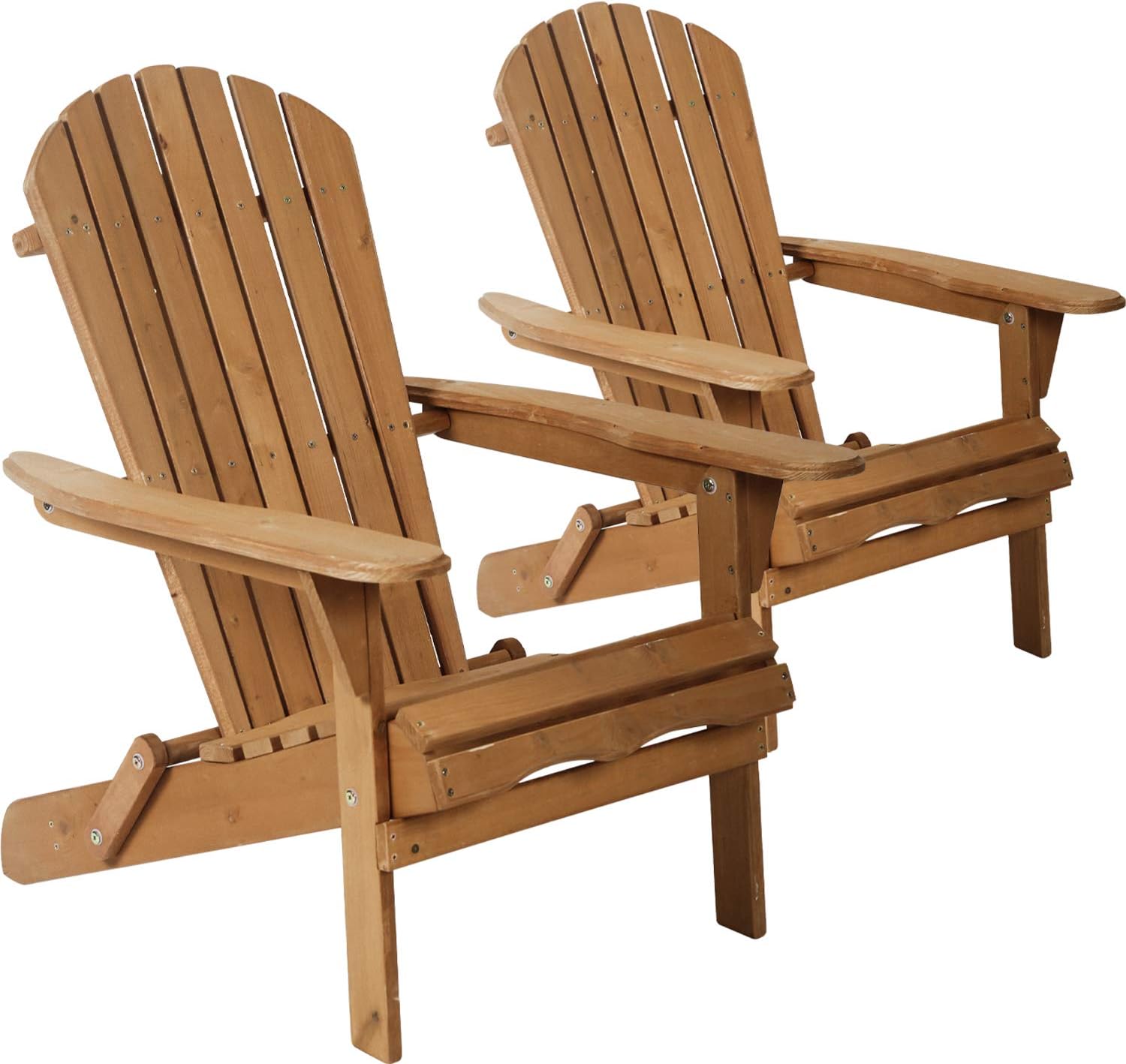 FDW Adirondack Chair Outdoor Chairs Patio Chairs Lawn Chair Folding Adirondack Chair Patio Seating Fire Pit Chairs Wood Chairs for Adults Yard Garden w/Natural Finish