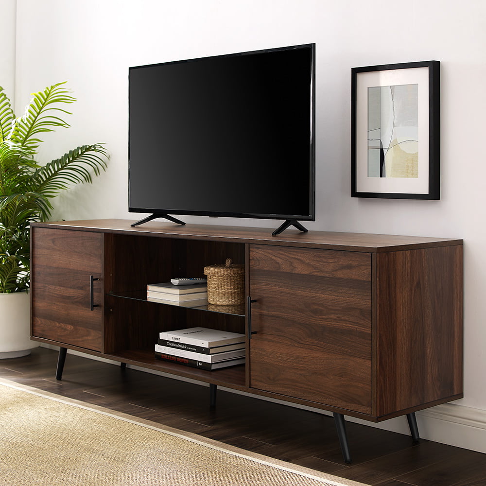 Desert Fields Thea Mid-Century Two-Door TV Stand for TVs up to 80″. Dark Walnut