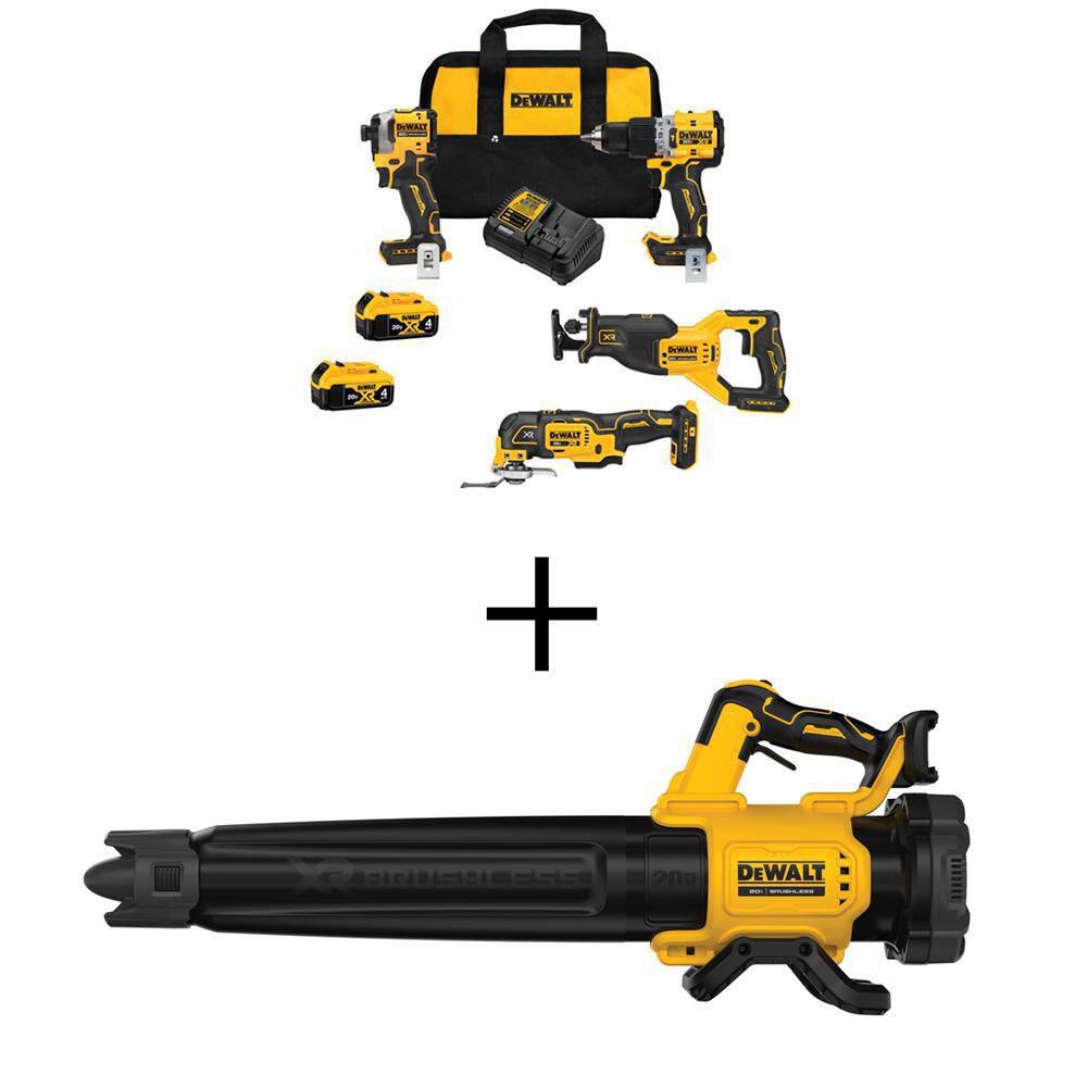DEWALT DCK4050M2WL722B 20V MAX Lithium-Ion Cordless Brushless 4 Tool Combo Kit and 20V MAX 125 MPH 450 CFM Cordless Brushless Handheld Blower