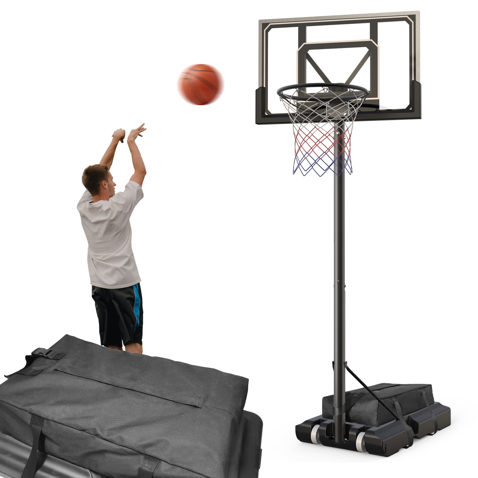 Everest  44″ Portable Basketball Hoop Goal 4.8 - 10 Ft. Height Adjustable with Weight Bag for Outdoor Indoor Court