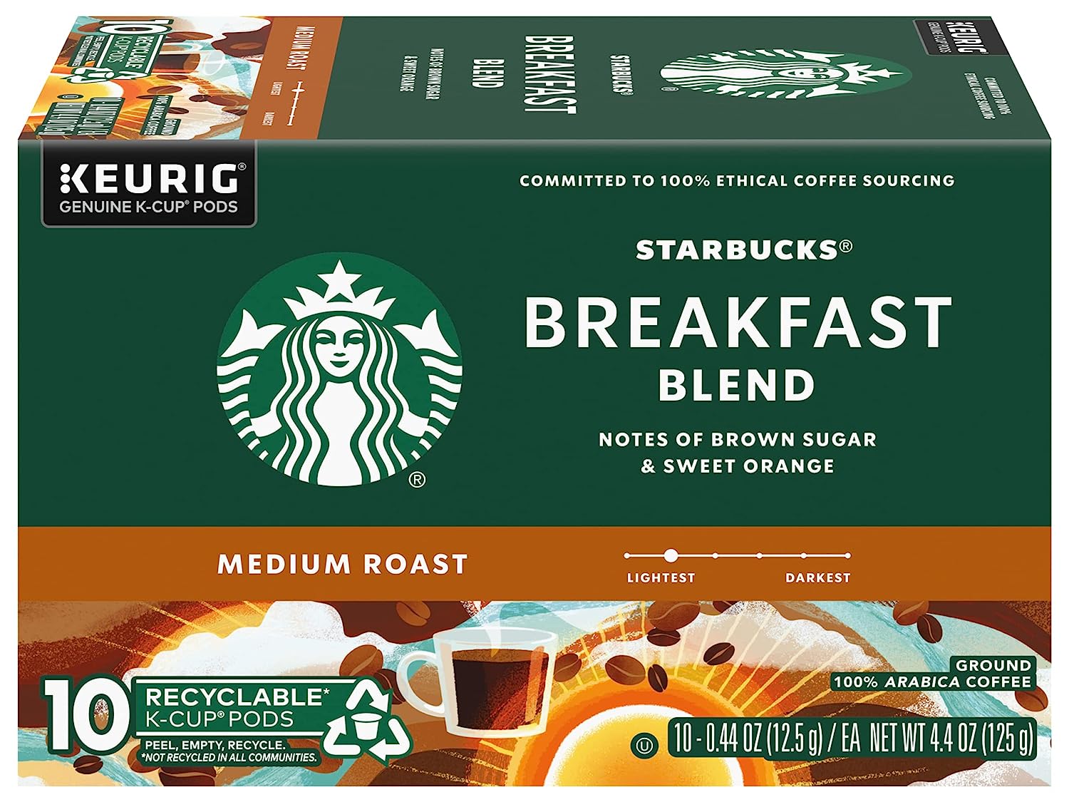 Starbucks Coffee K-Cup Pods. Breakfast Blend Medium Roast. Ground Coffee K-Cup Pods for Keurig Brewing System. 10 CT K-Cup Pods Per Box (Pack of 6 Boxes)