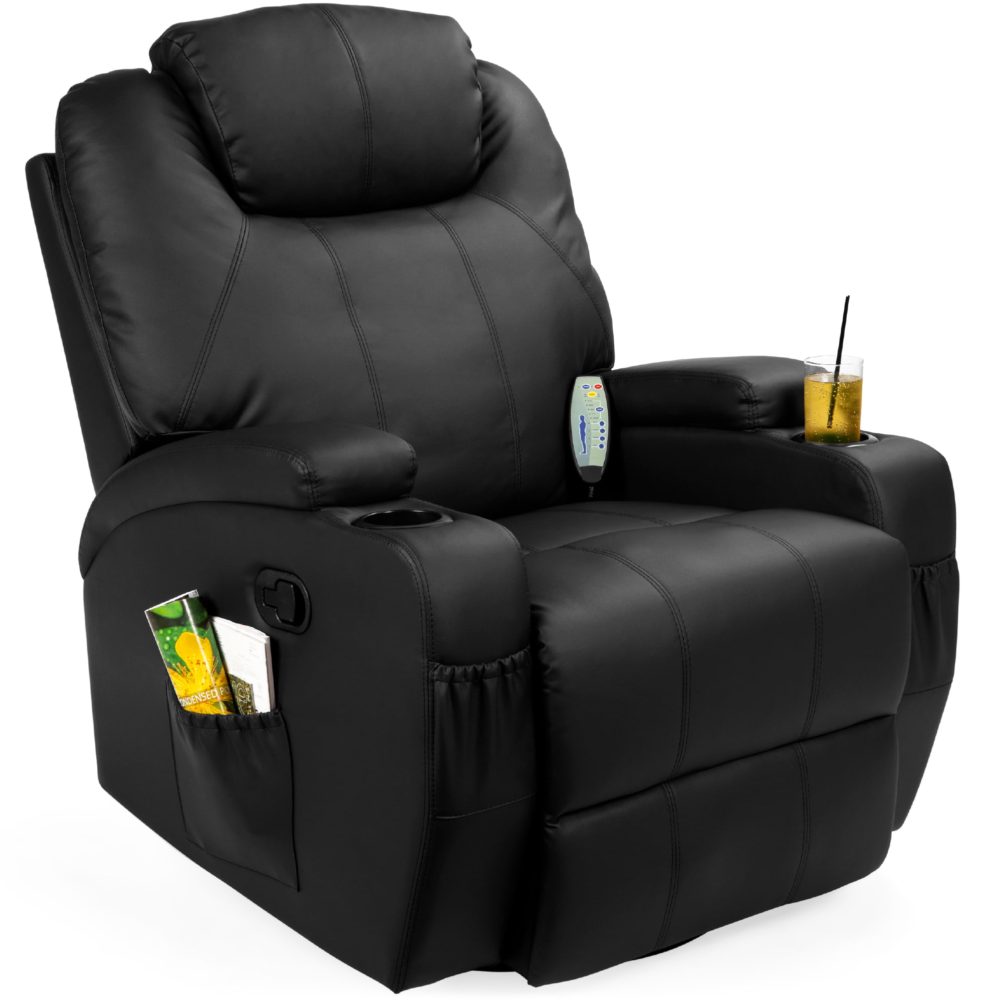 Best Choice Products Executive Swivel Glider Massage Recliner Chair w/ Remote Control. 5 Modes. 2 Cup Holders - Black