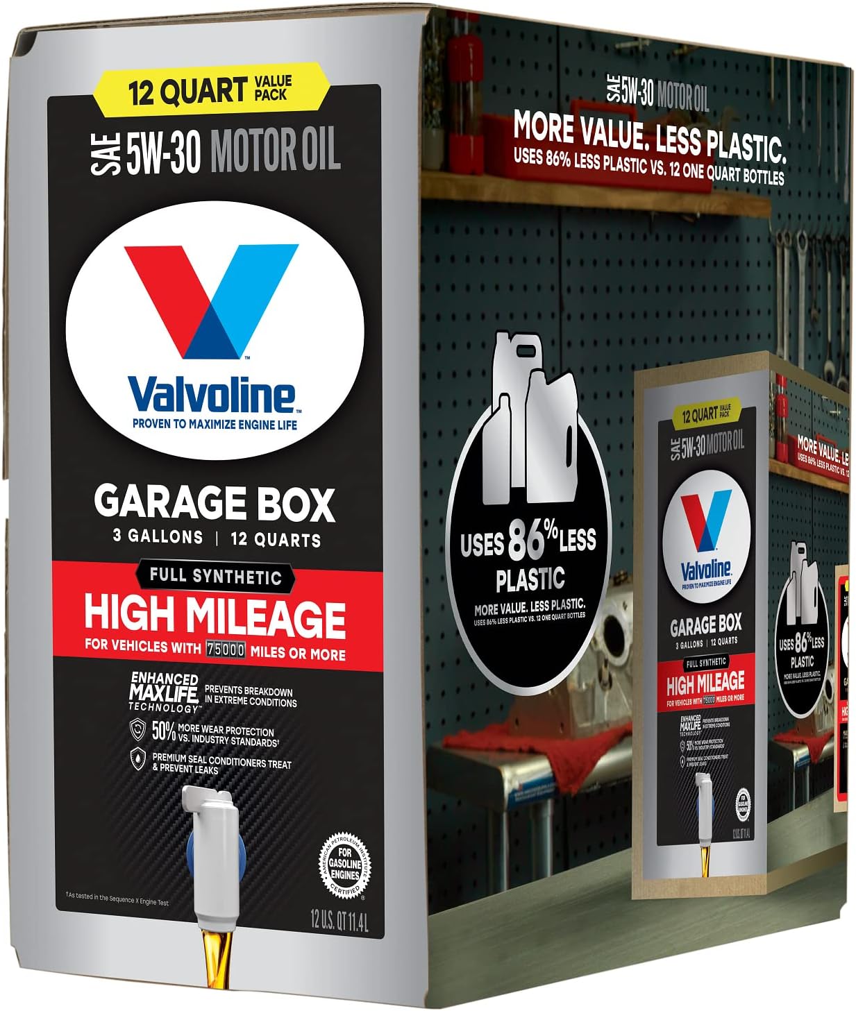 Valvoline Full Synthetic High Mileage with Enhanced MaxLife Technology 5W-30 12 QT Garage Box