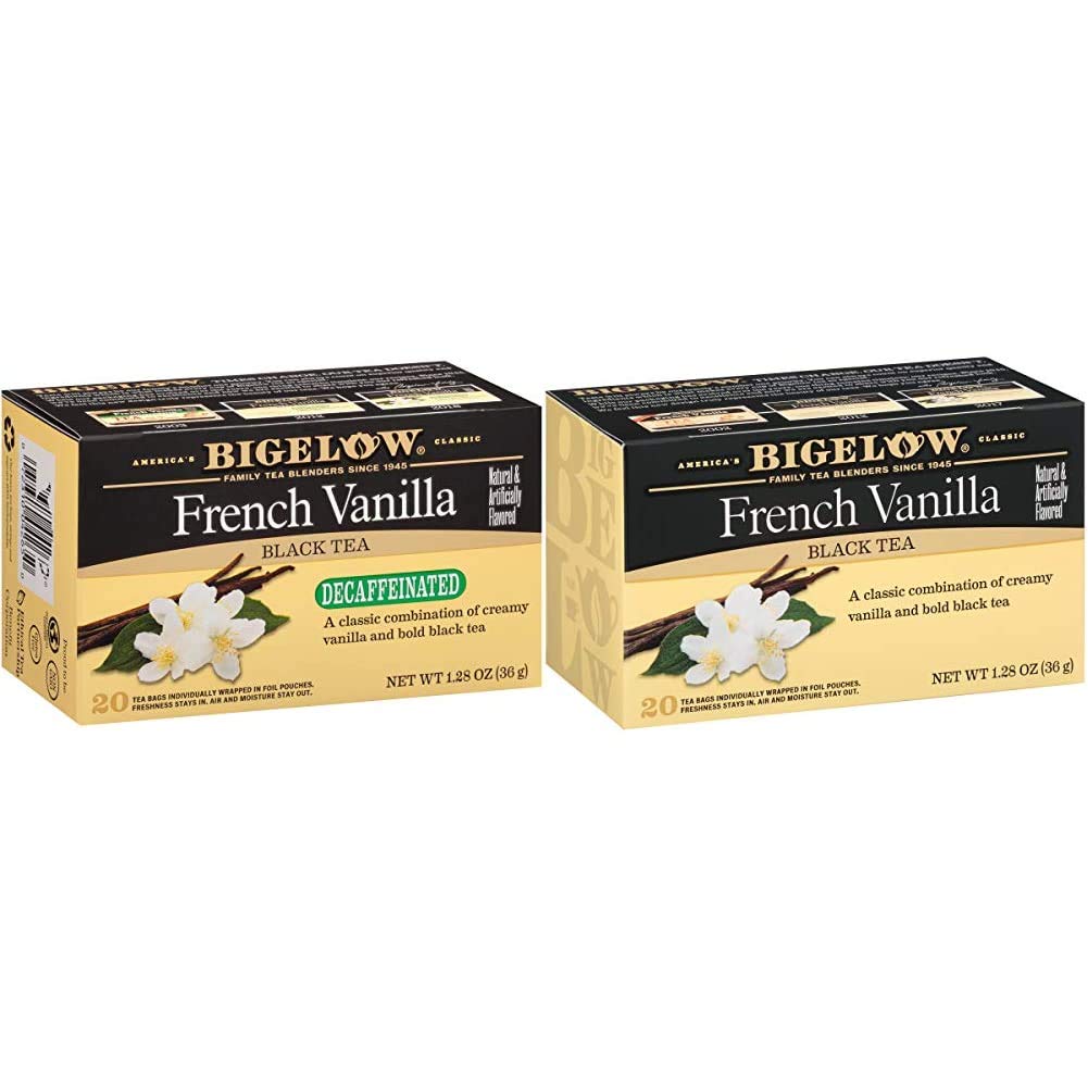 Bigelow Decaffeinated French Vanilla Black Tea Bags. 20 Count Box (Pack of 6)