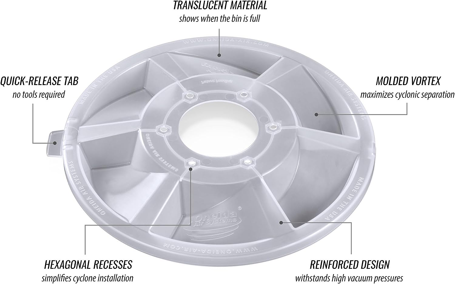Oneida Air Systems Dust Deputy 2.5 Deluxe Cyclone Separator Kit with 10-Gallon Mobile Steel Dust Bin for Wet/Dry Shop Vacuums (DD 2.5 Deluxe 10-Gal)